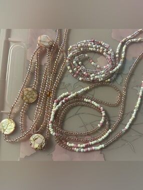 3pcs Waist Bead Set - Pink and White